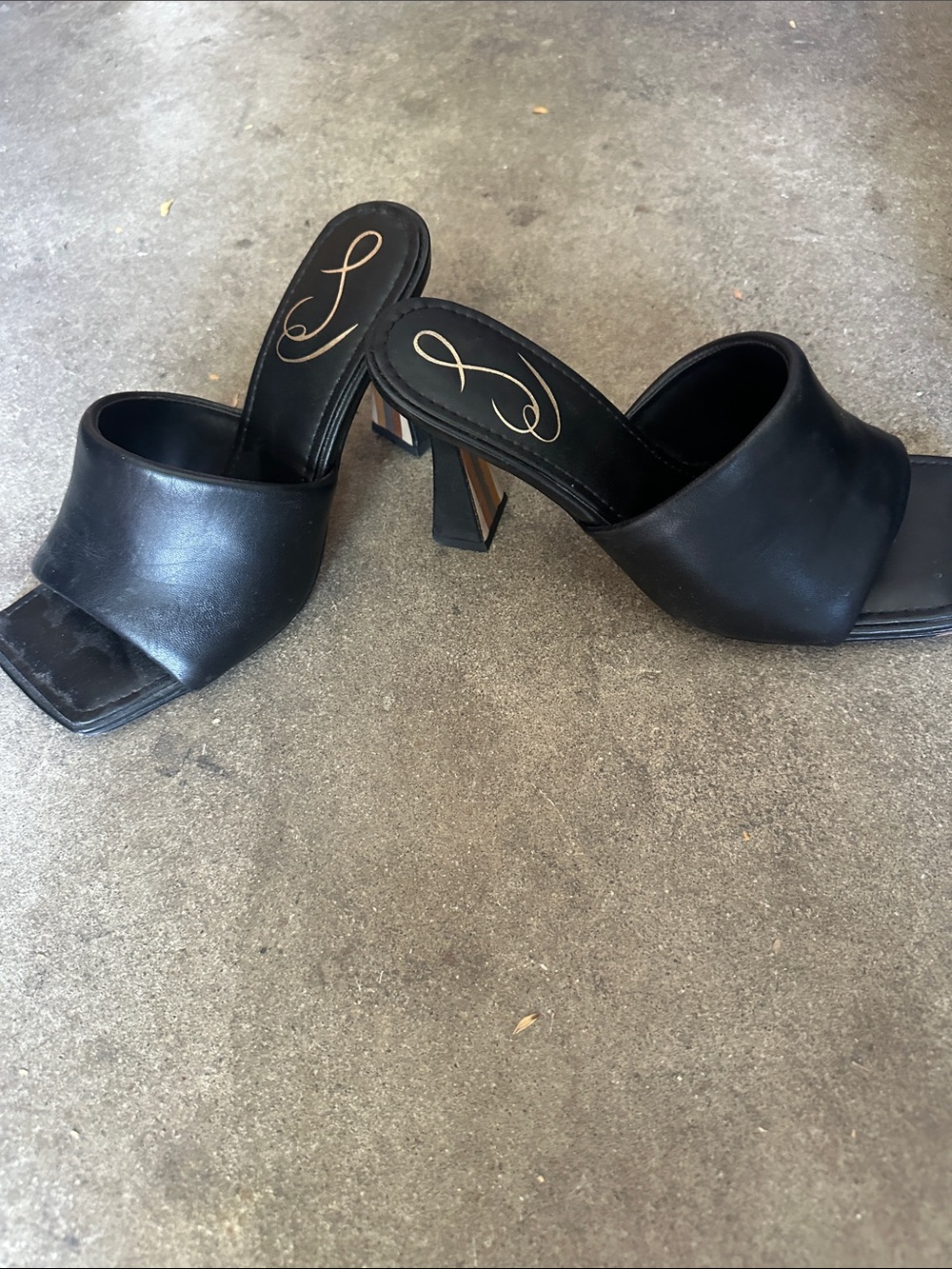 Classic Black Leather Square-Toe Mule Heels